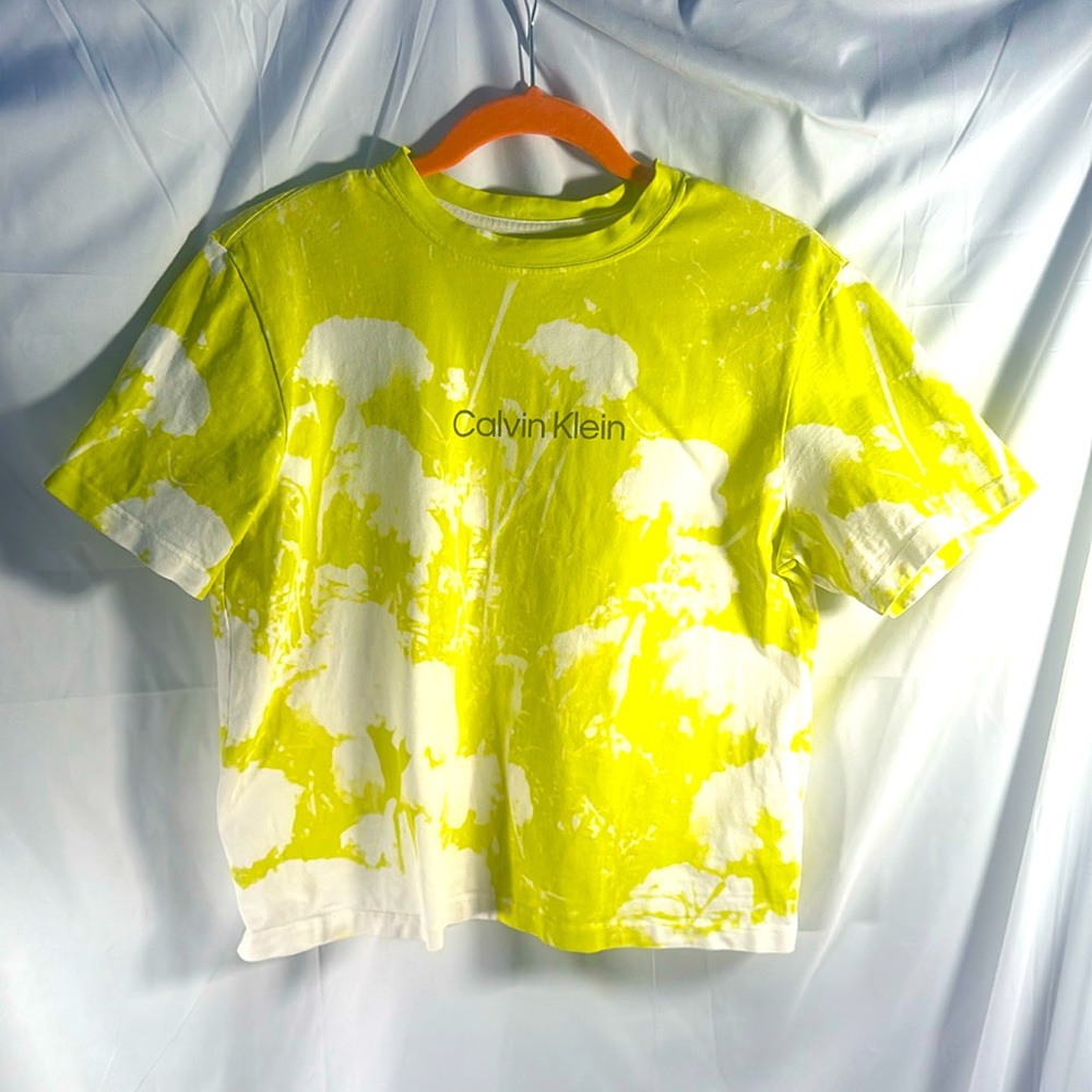 🖤 5/$30 🖤Calvin Klein Short Sleeve Tee yellow white tie dye pattern baby t